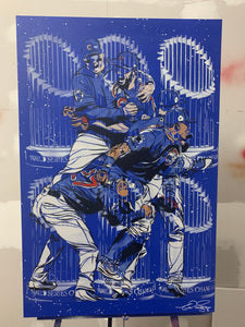 "CHICAGO CUBS 2016 WORLD SERIES CHAMPIONS PAINTING" - Original Painting by Matt Szczur (24x36)